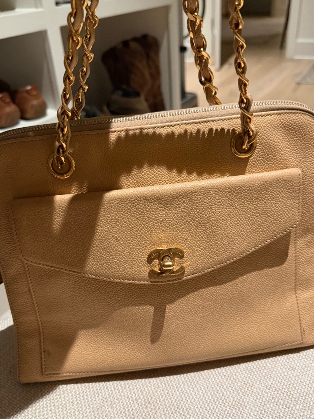 CHANEL Caviar Flap Shoulder Bag neutral